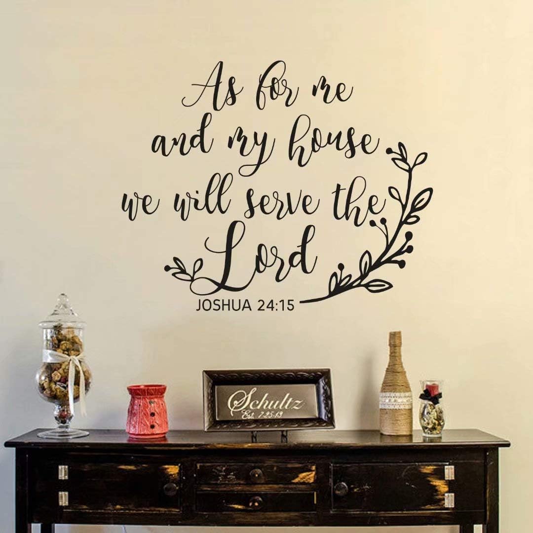 BATTOO As for Me and My House We Will Serve The Lord Bible Verse Wall Decal - Joshua 24:15 Scripture Decal - Christian Home Decor (Black, 22" WX18 H)