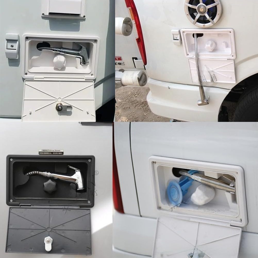 Caja de ducha portátil con cremallera y regulador de agua fría y caliente, manguera extensible de metal de 1,5 m para camping, juego de ducha, color negro (blanco 0100069)