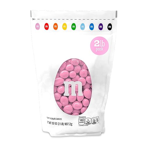 M&M'S WORLD Caramelos de chocolate con maní rosa  2 libras de dulces a granel en paquete resellable para bufé de dulces, fiestas de cumpleaños,