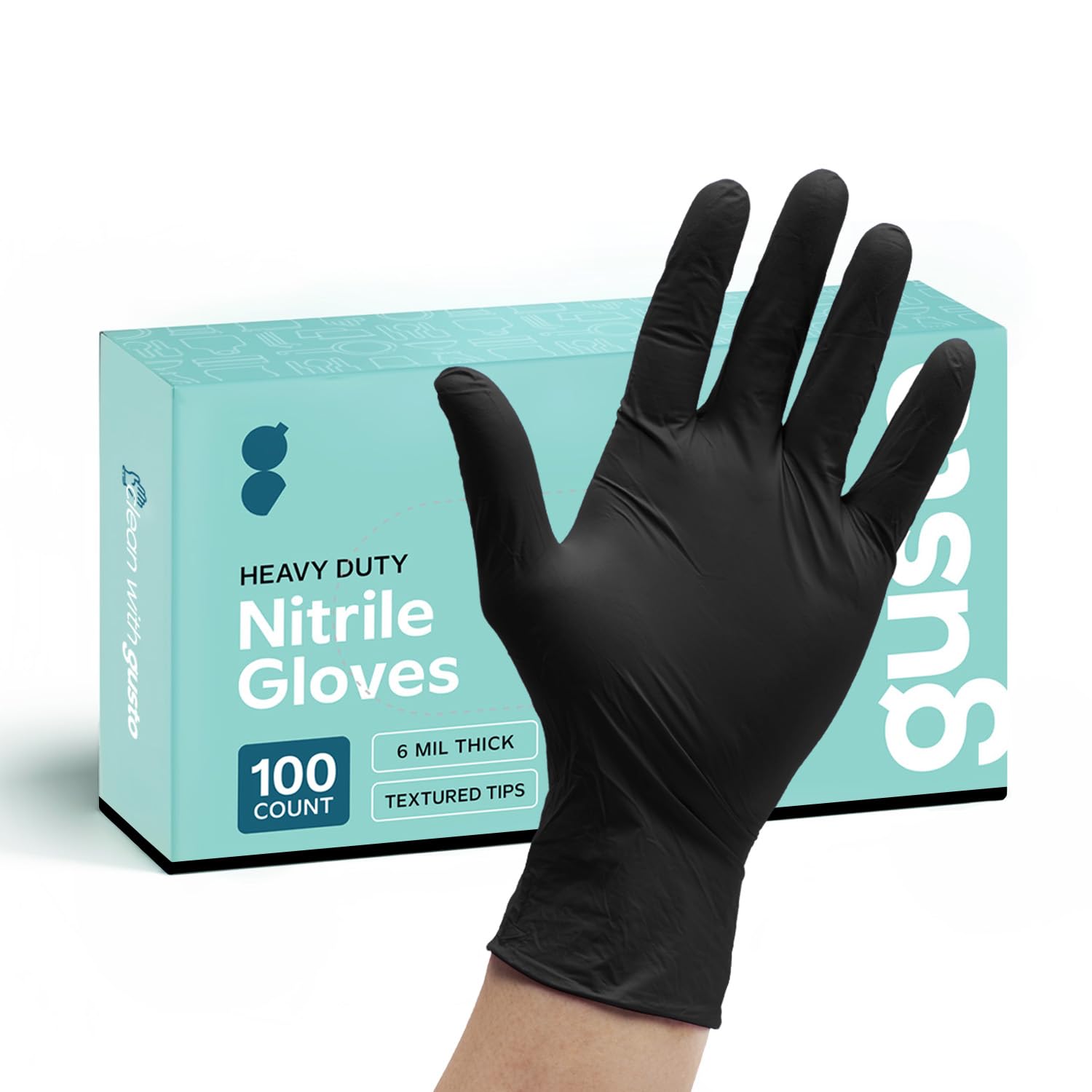 Comfy Package Black Nitrile HEAVY DUTY 6 Mil. Chemical Resistance, Latex & Powder Free, Textured Fingertips Disposable Gloves