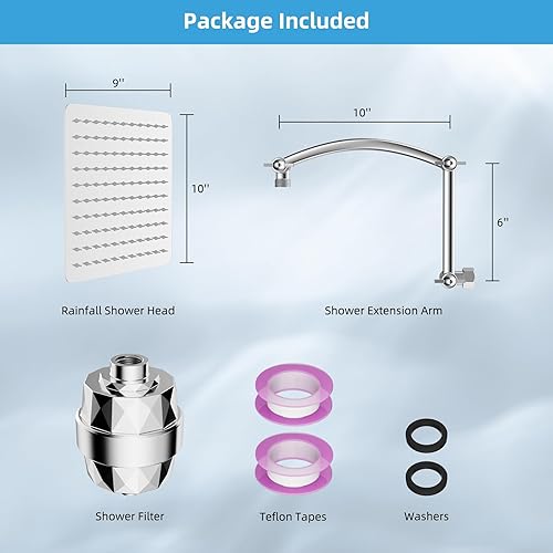 Miniatura 8 de Hibbent Alcachofa de ducha con filtro de lluvia de metal, cabezal de ducha de alta presión de 10 pulgadas con brazo de extensión de cabezal de ducha