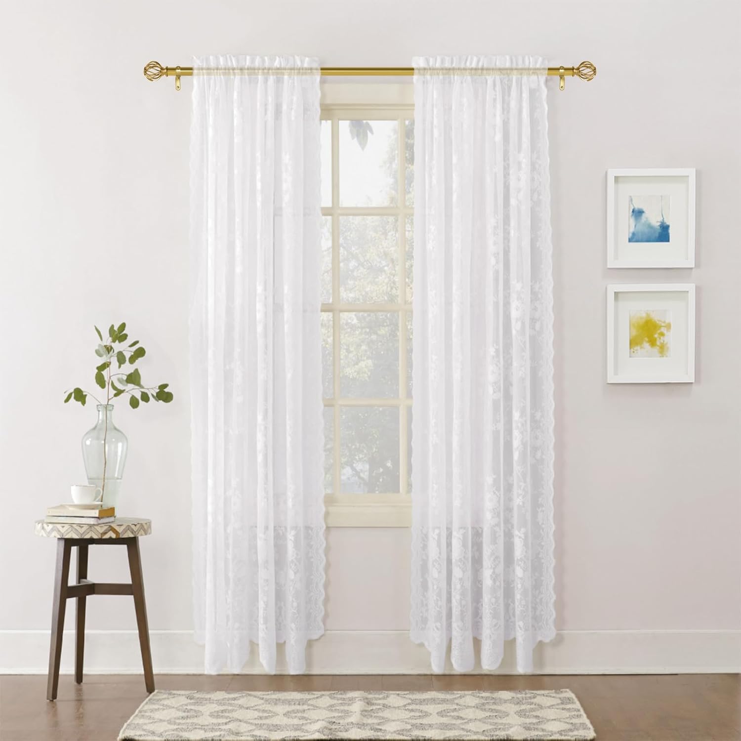 Gold Curtain Rods for Windows 18 to 86 inch, 1 Inch Adjustable Curtain Rod, Heavy Duty Window Curtains Rod for Bedroom Living Room, Modern Decorative Drapery Rods Birdcage Finials