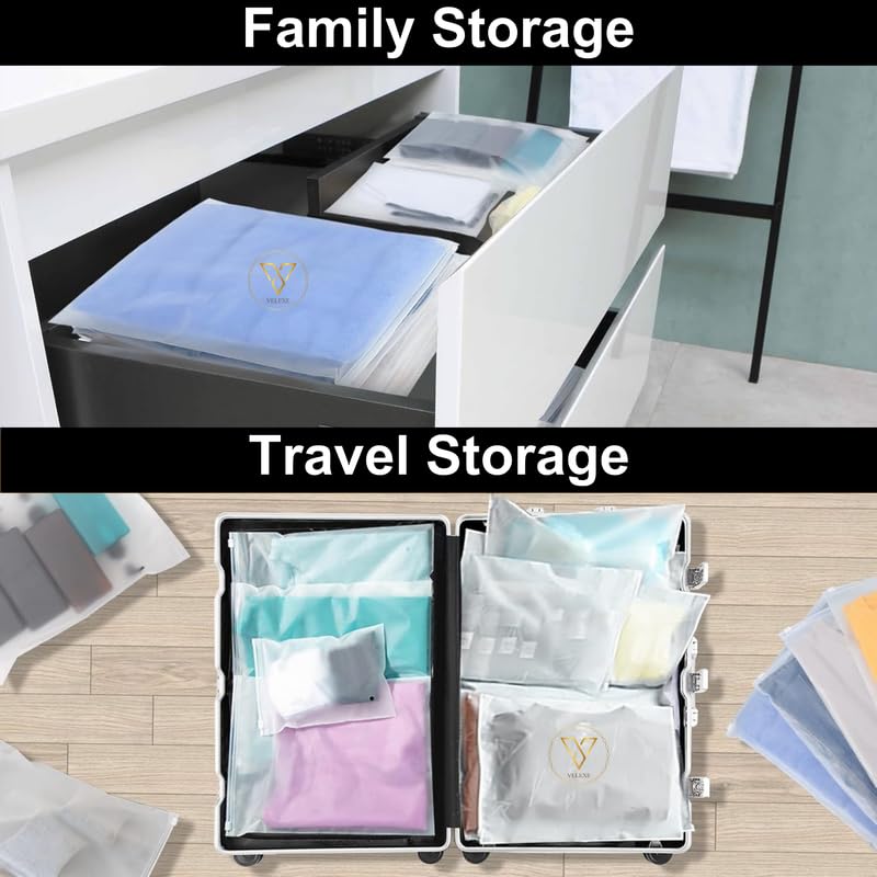 Image of Frosted Zipper Storage Bags with Air Hole - Pack of 25 (30cm*40cm) | Durable, Multipurpose & Reusable Transparent Zip Lock Bags for Clothes, Travel, Packing & Organizing
