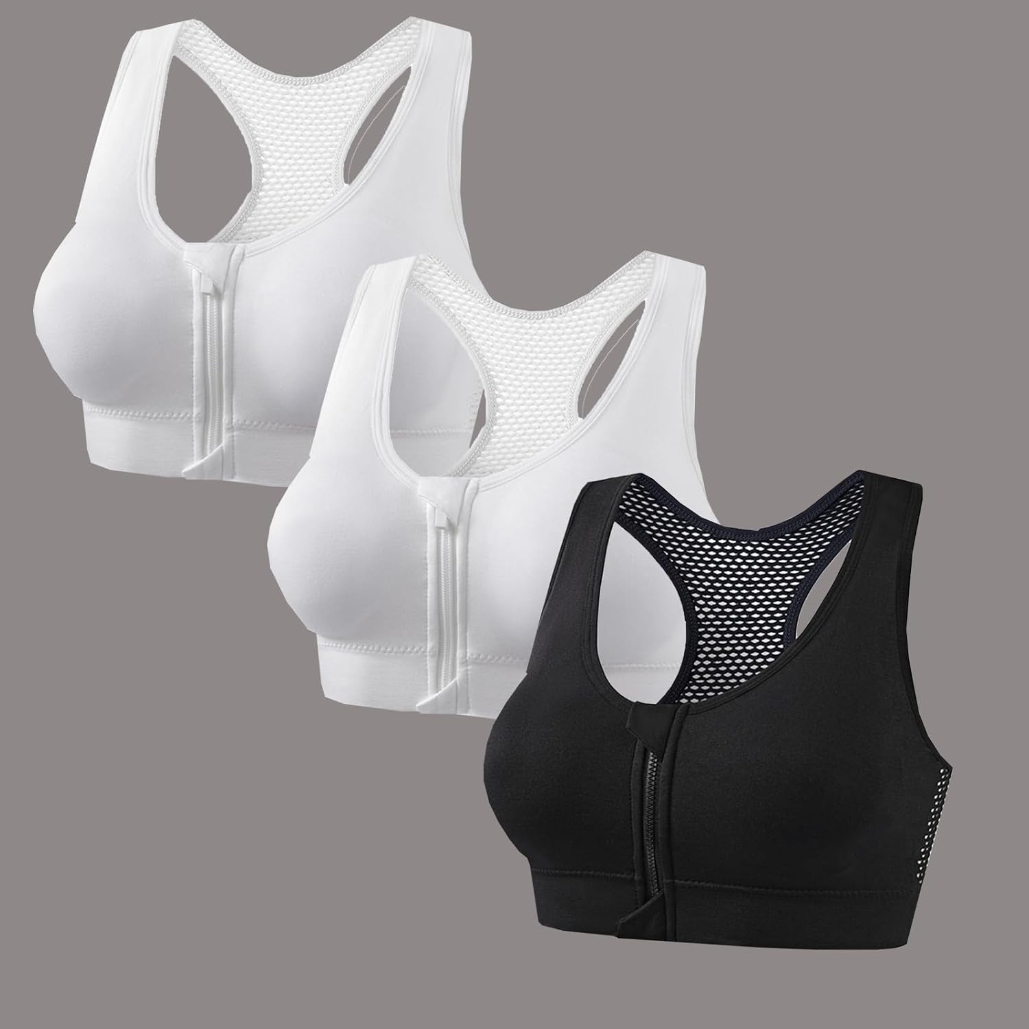 Front Closure Sports Bras for Women High Support Large Bust Supportive Sports Bra High Impact for Running 3 Pack