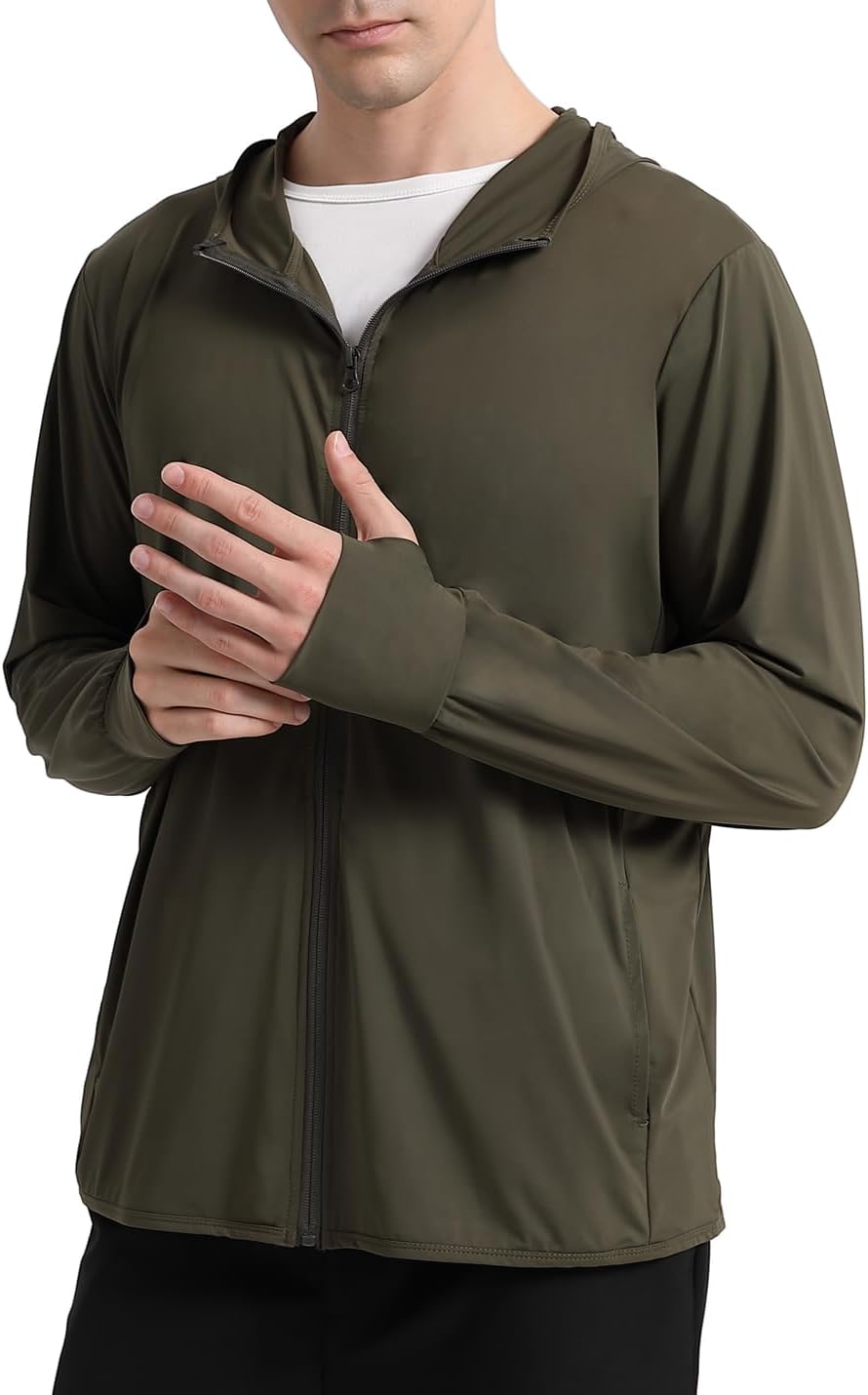 Locachy Men's UPF 50+ Sun Protection Outdoor Lightweight Full Zip Hoodie Jacket Long Sleeve Fishing Hiking Performance Shirt