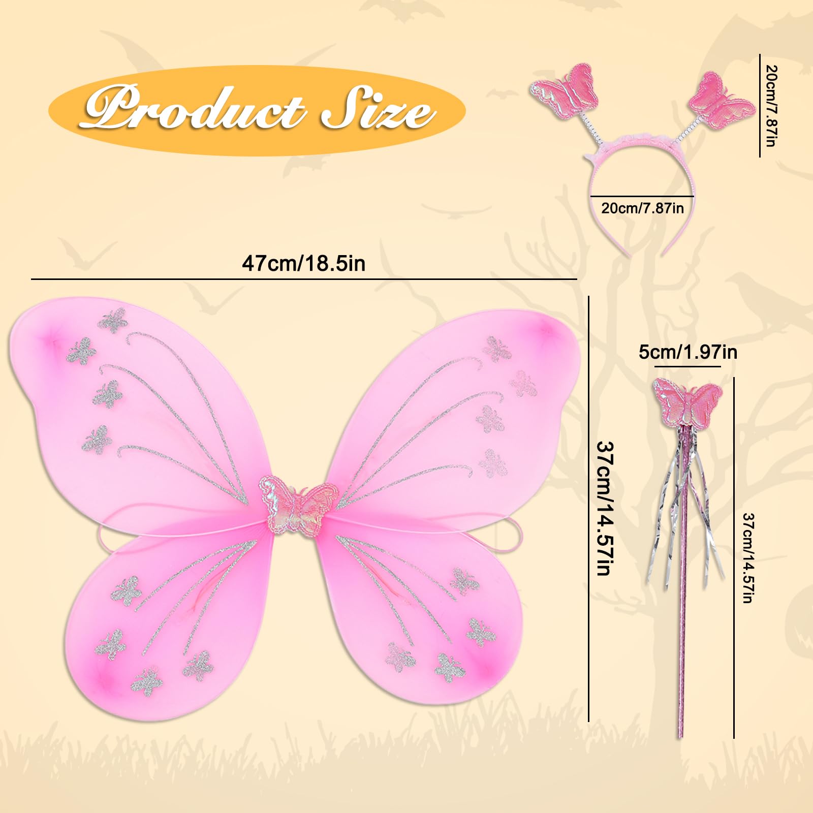 Fairy Butterfly Wings Kids Foldable Toddler Fairy Wings Kids Pink Butterfly Headbands Girls Butterfly Wands Toddler Fairy Costume for Girls 1-12 for Kids Party Christmas Party Dress up (Pink) - Image 2