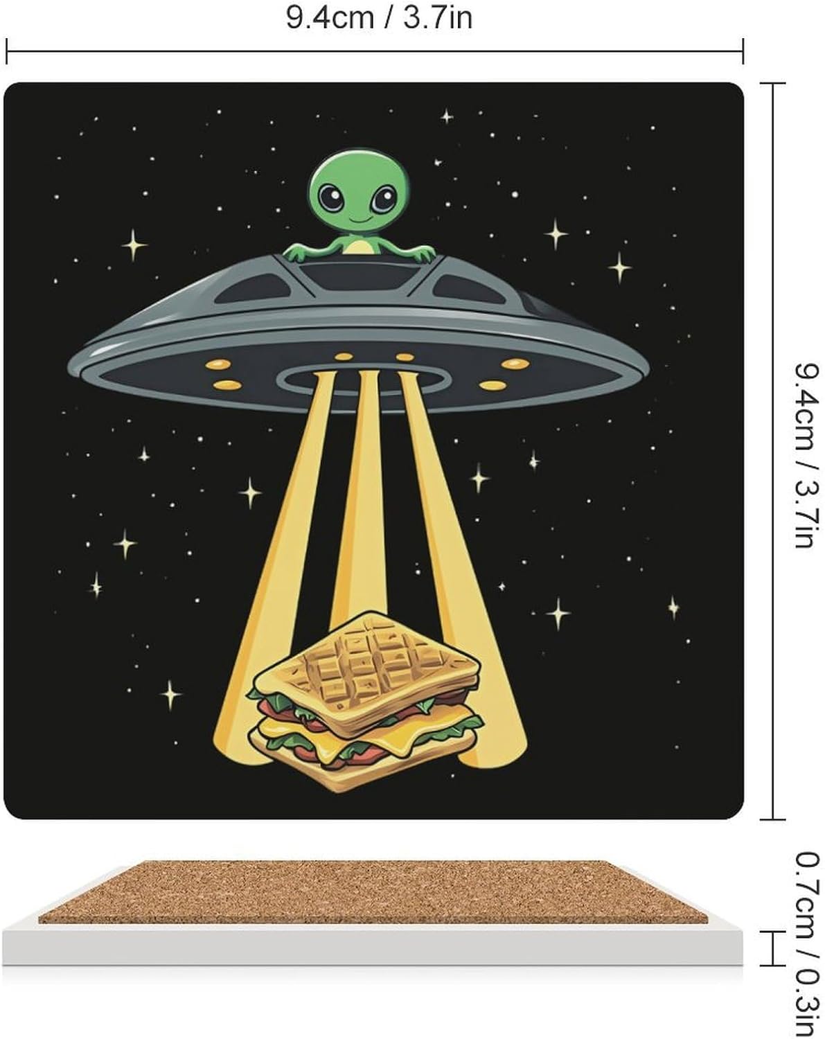 Aalien Love Sandwich Funny Ceramic Coasters for Drinks Absorbent Cup Holder Tabletop Protector with Cork Base