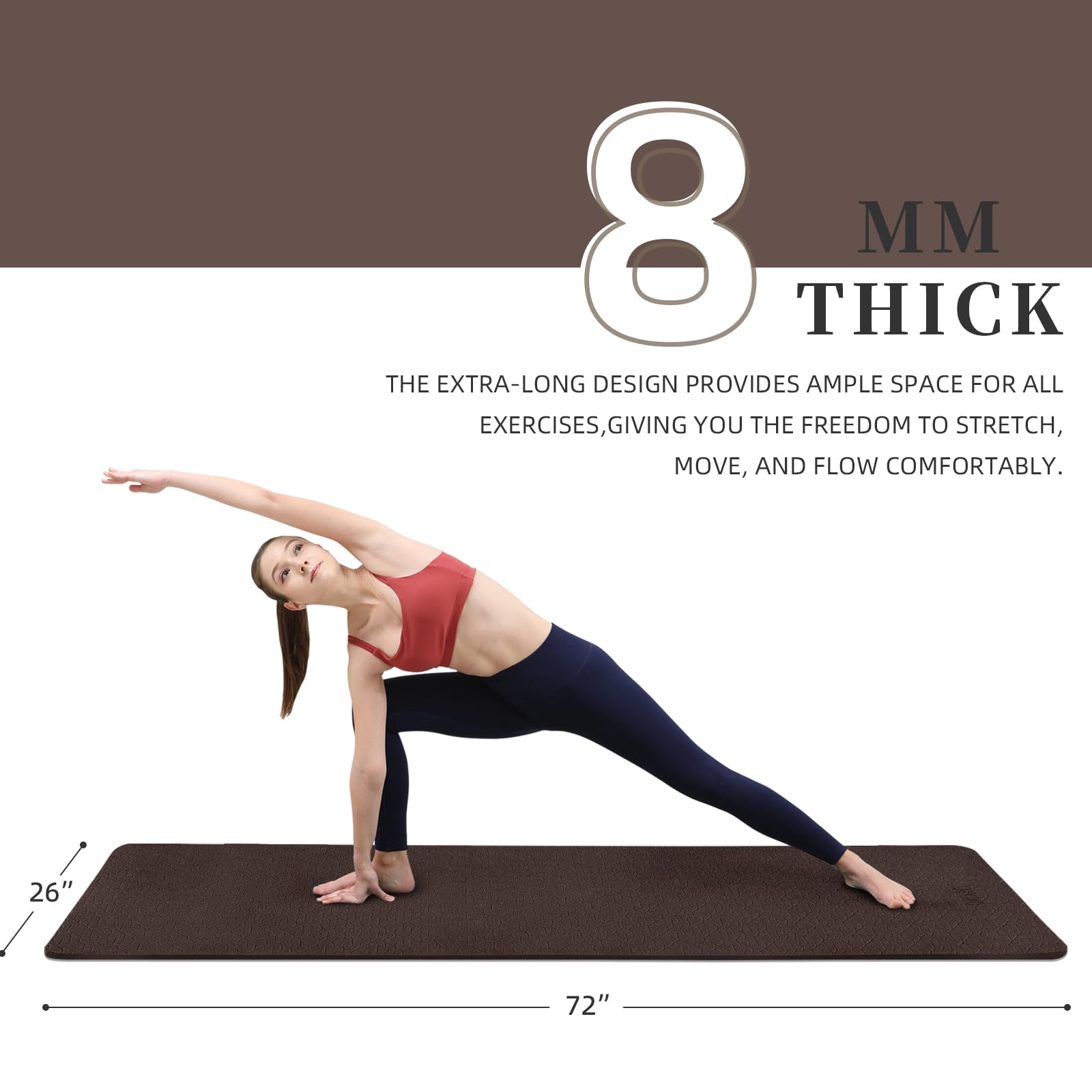 Tappetino da yoga extra spesso 8 mm, morbido e leggero in TPE con cinghia, ad alta elasticità, anti-fatica, tappetino antiscivolo per donne, yoga, campeggio, viaggi, palestra e attività all'aperto |