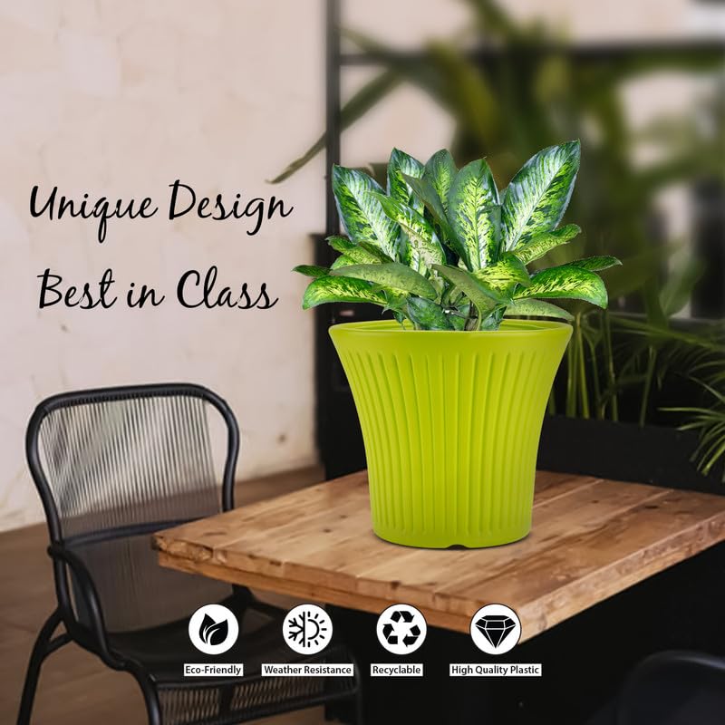 Image of GARDENS NEED 12 Inches Tancy Round Flower Pot | Set of 4 | Lemon Green | Plastic Planter Pots for Indoor & Outdoor Home, Office & Balcony Decoration
