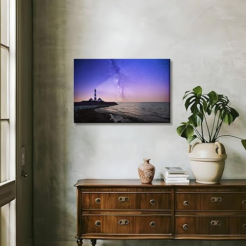 Miniatura 7 de Decoración de paisaje retro, faro en la noche con cielo estrellado, póster estético, adhesivo de pared para salas de estar, dormitorios y decoración