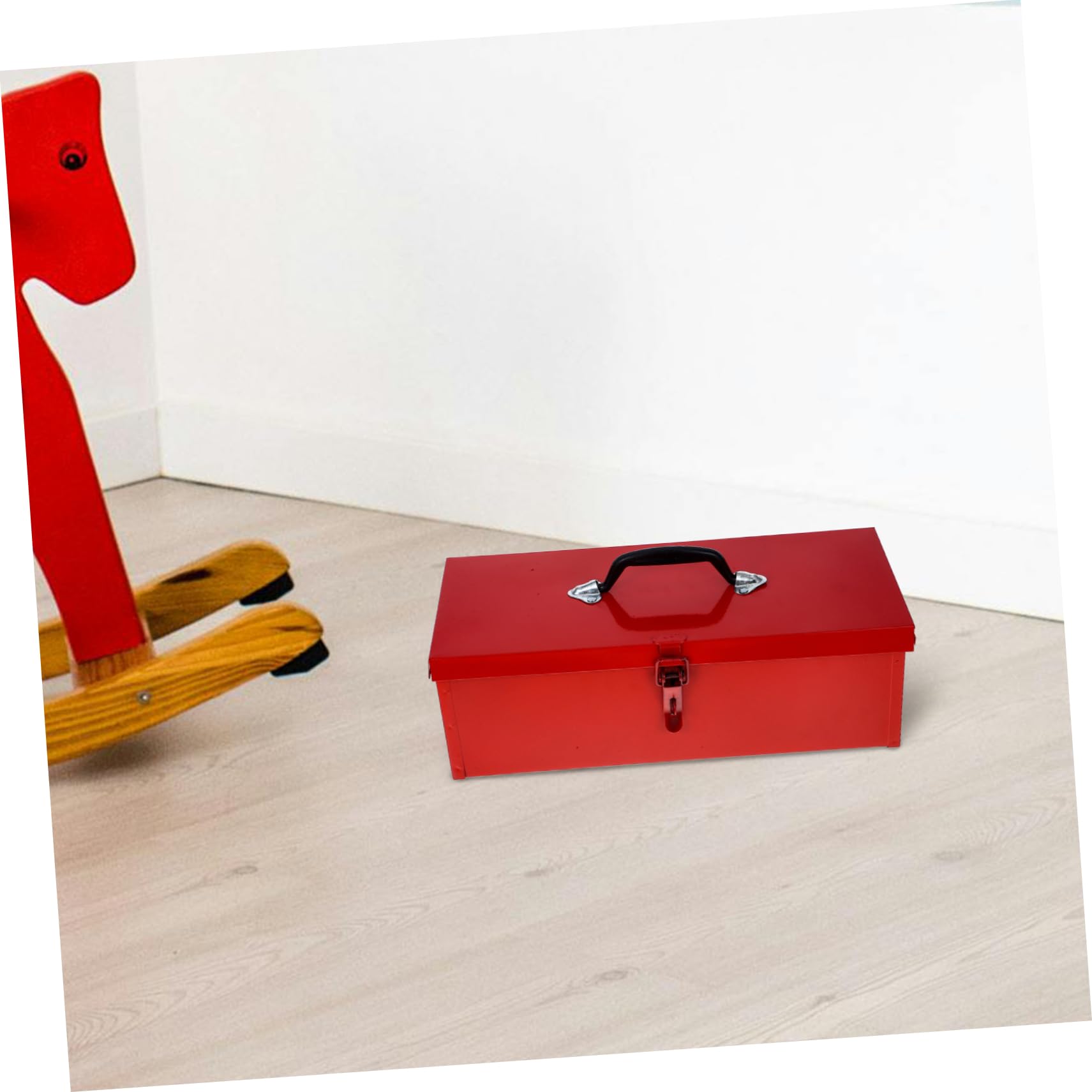 Cassetta Porta Attrezzi Rossa in Ferro, Compatta e Portatile | Lamiera Robusta Apertura Facile, Chiusura a Fibbia, Cassetta Porta Attrezzi per Trattore Stile Casuale