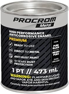 Premium Metal Paint – Gloss Pure Black, Pint | Direct-to-Metal, Professi...