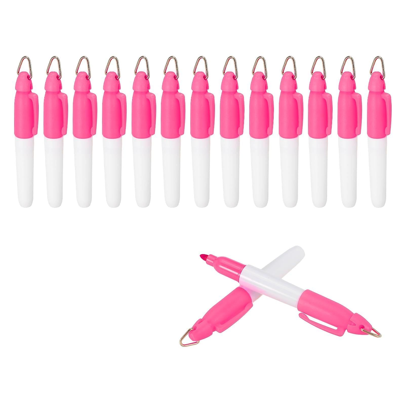 PATIKIL Round Point Mini Permanent Markers with Clips, 15 Pcs Golf Marker Pen with Keychain Clip for Office Supplies Outdoor Activities, Pink