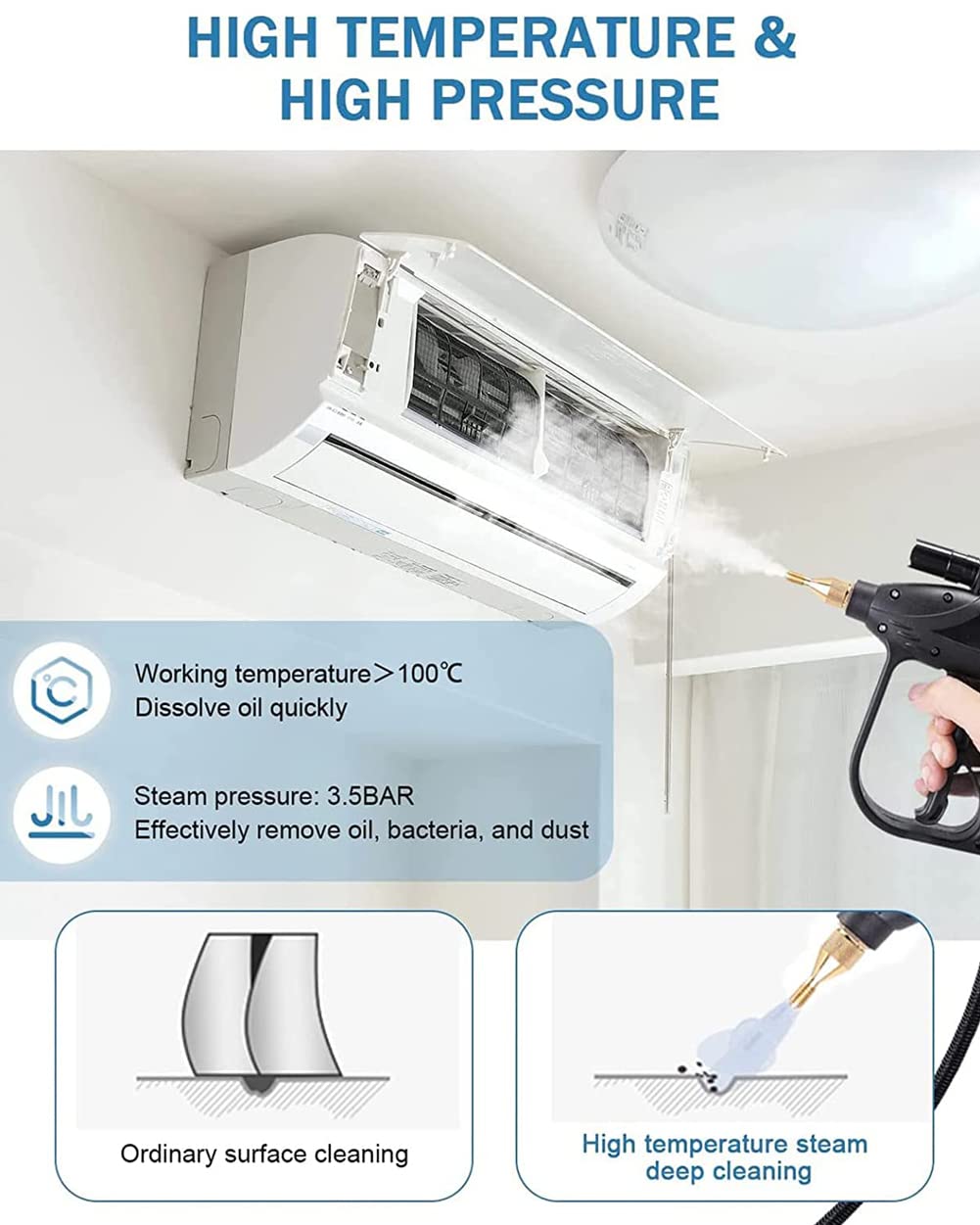 Przenośny parowiec, wysokociśnieniowa maszyna czyszcząca parą o mocy 2600 W, odkurzacz parowy 3,5 bara do użytku domowego, z końcówkami szczotek z rurką przedłużającą do mebli kuchennych i łazienkow