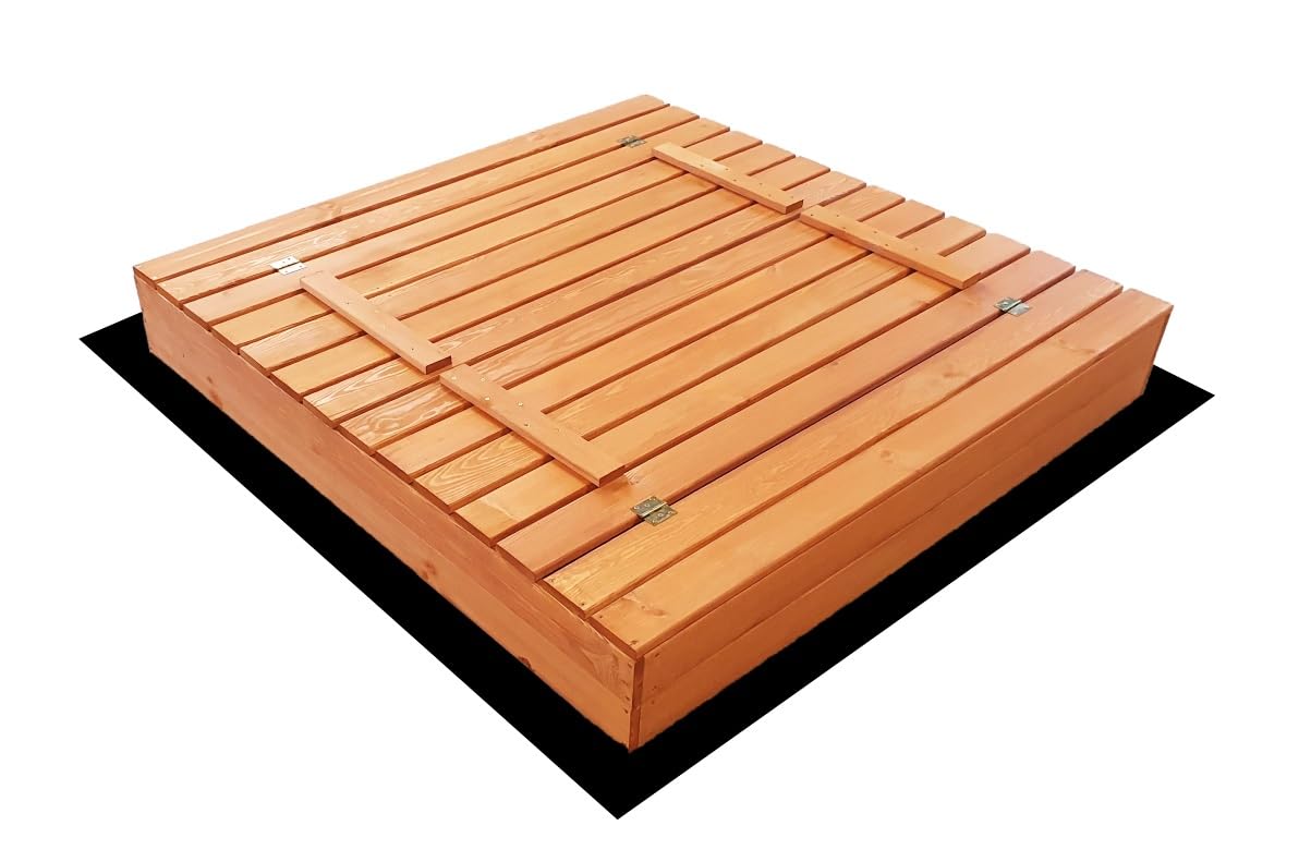 Sunwood Sandkasten Imprägniert 140x140 cm aus Holz Sandbox mit Abdeckung Sitzbänken Deckel Plane Sandkiste (140x140 cm)