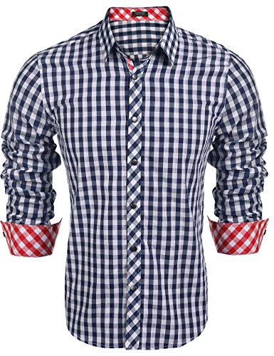 COOFANDY Herren Hemd Kariert Cargohemd Trachtenhemd Baumwolle Freizeit Regular Fit