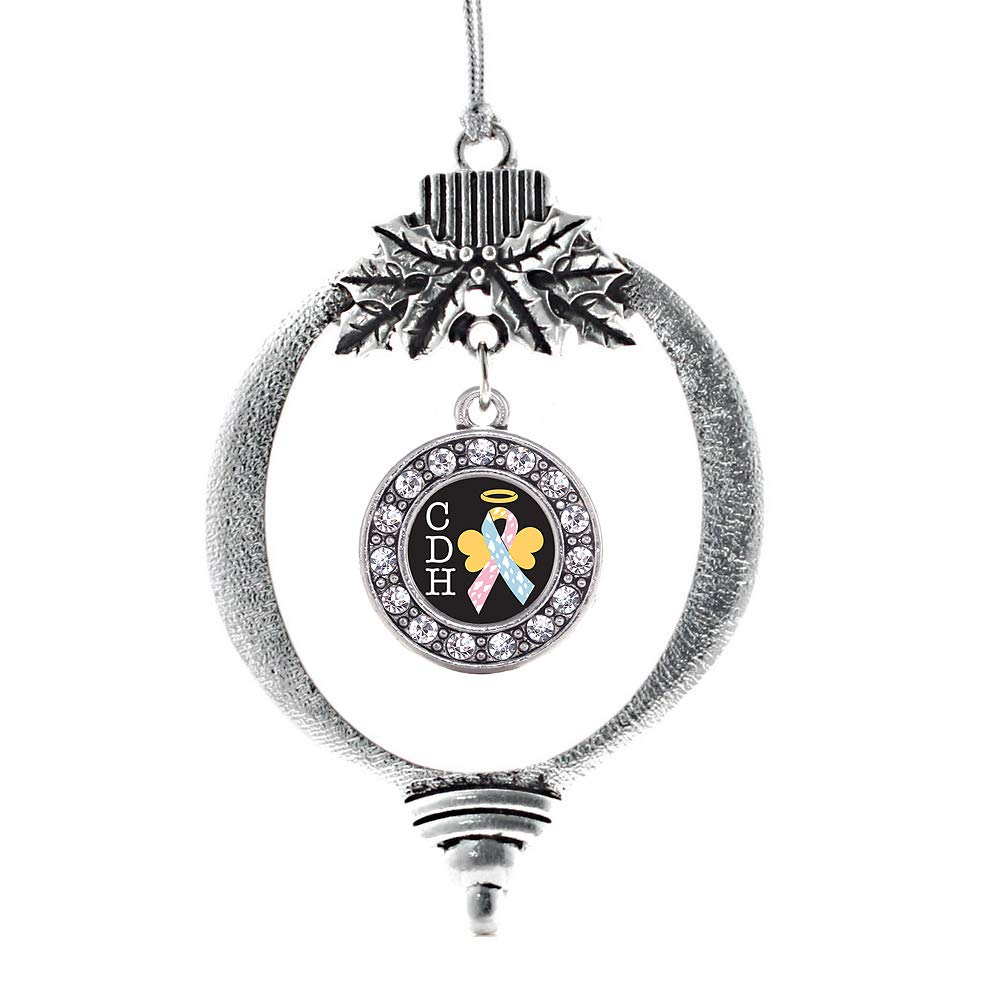 Inspired Silver - CDH Awareness - Silver Christmas Ornament - Circle Charm Christmas Tree Ornament with Cubic Zirconia - Holiday Hanging Decoration