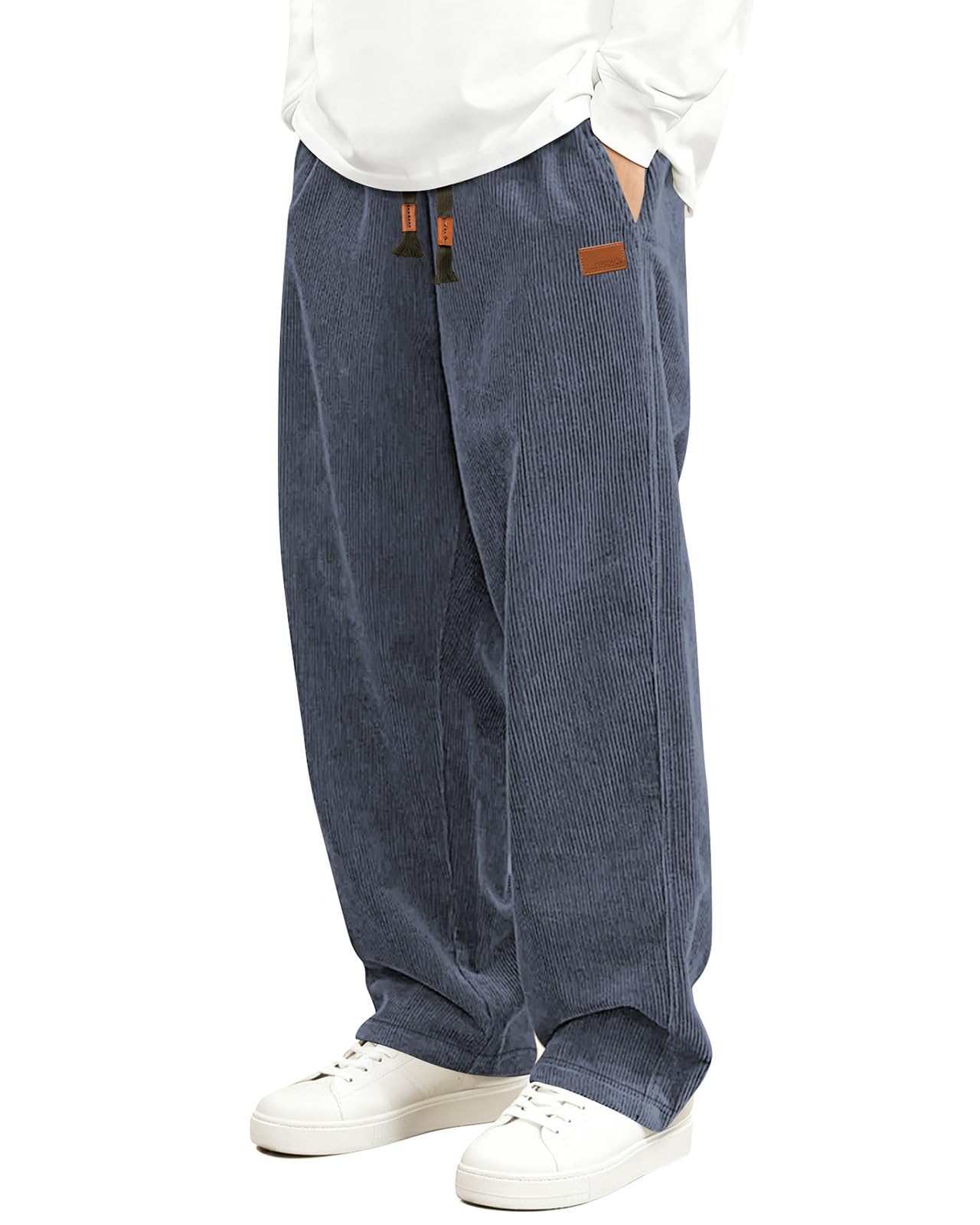 HMIYA Cord Hose Herren Chinohose Regular Weites Bein Hosen Mode Freizeithose Baumwolle Elastische Taillemit Taschen