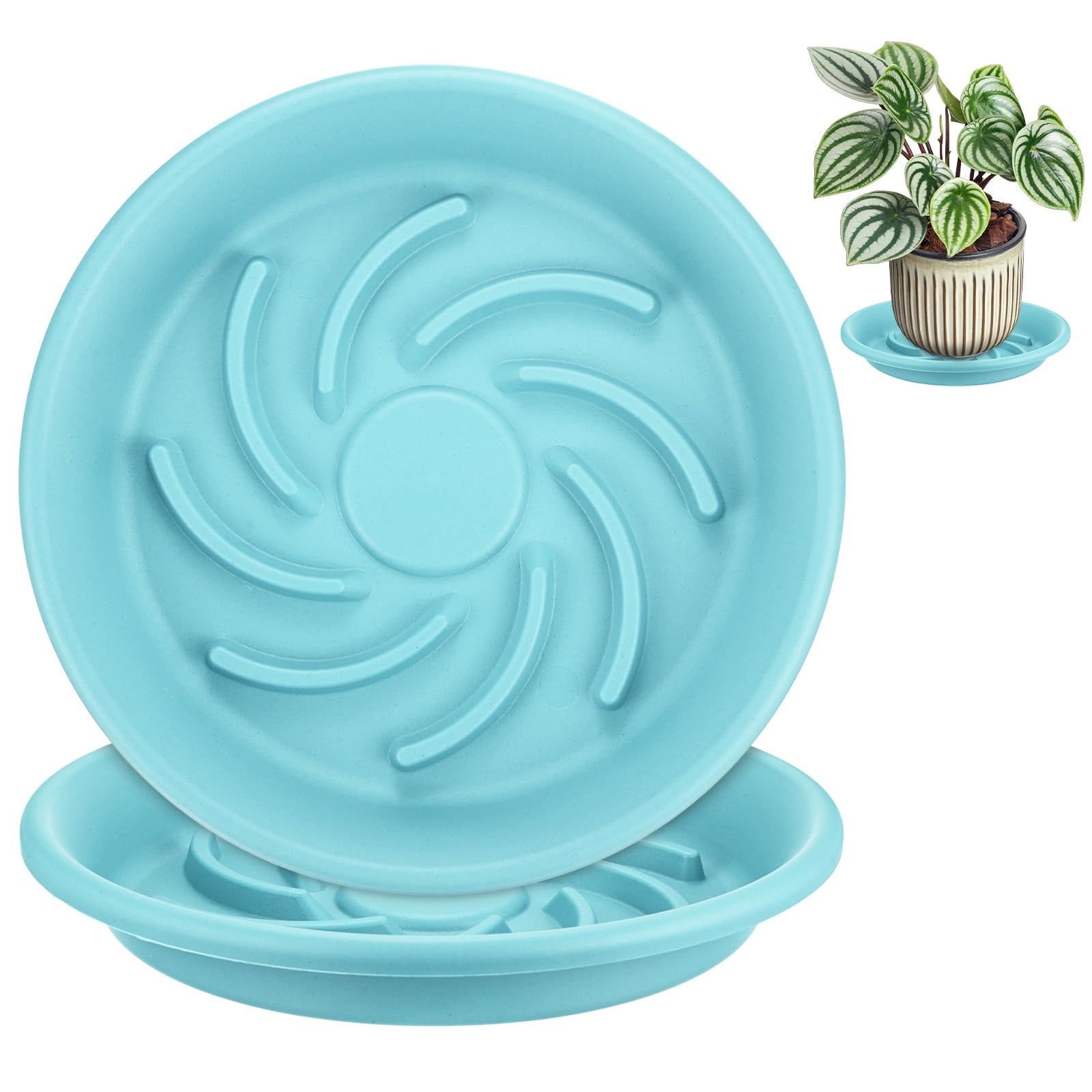 M METERXITY 2-Pack Plant Saucers 9.4 inch ID Resin, Light Blue