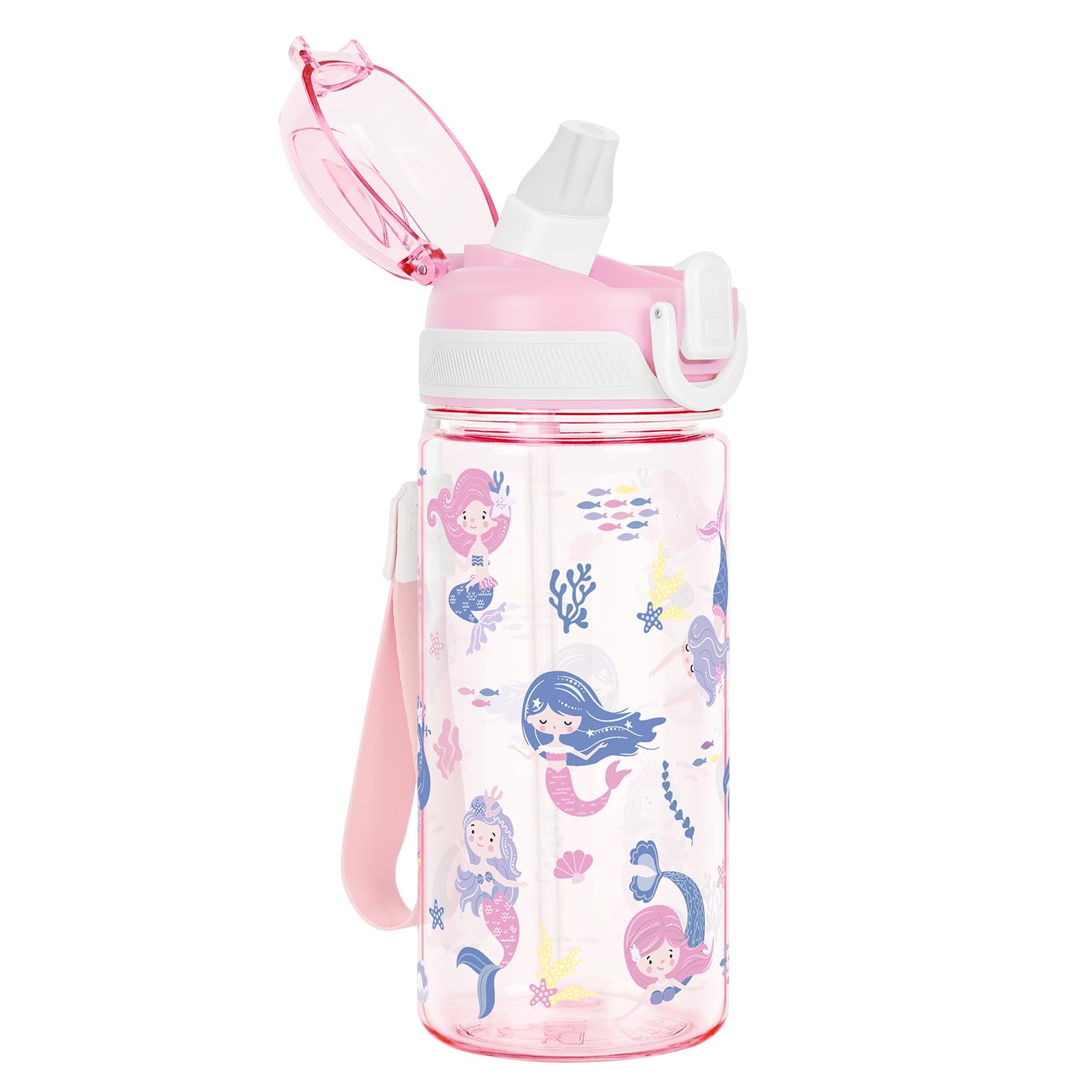 Kids Water Bottles with Straw for Girls & Boys Tritan, 480ML - Mermaid