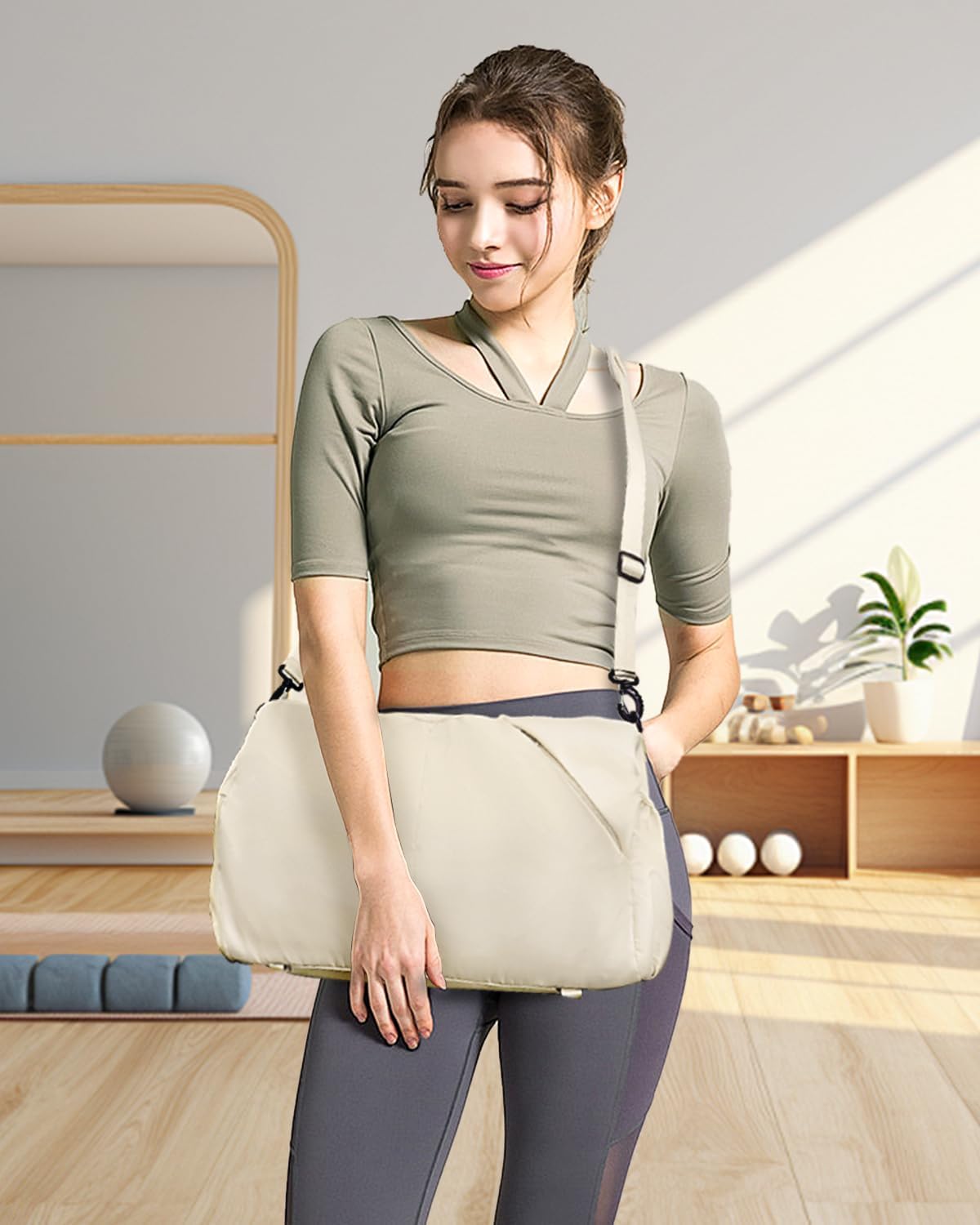 Gym Bag for Women with Shoe Compartment Yoga Mat Bag with Wet Pocket and Water Bottle Holder Weekender Bag with Strap - Image 5