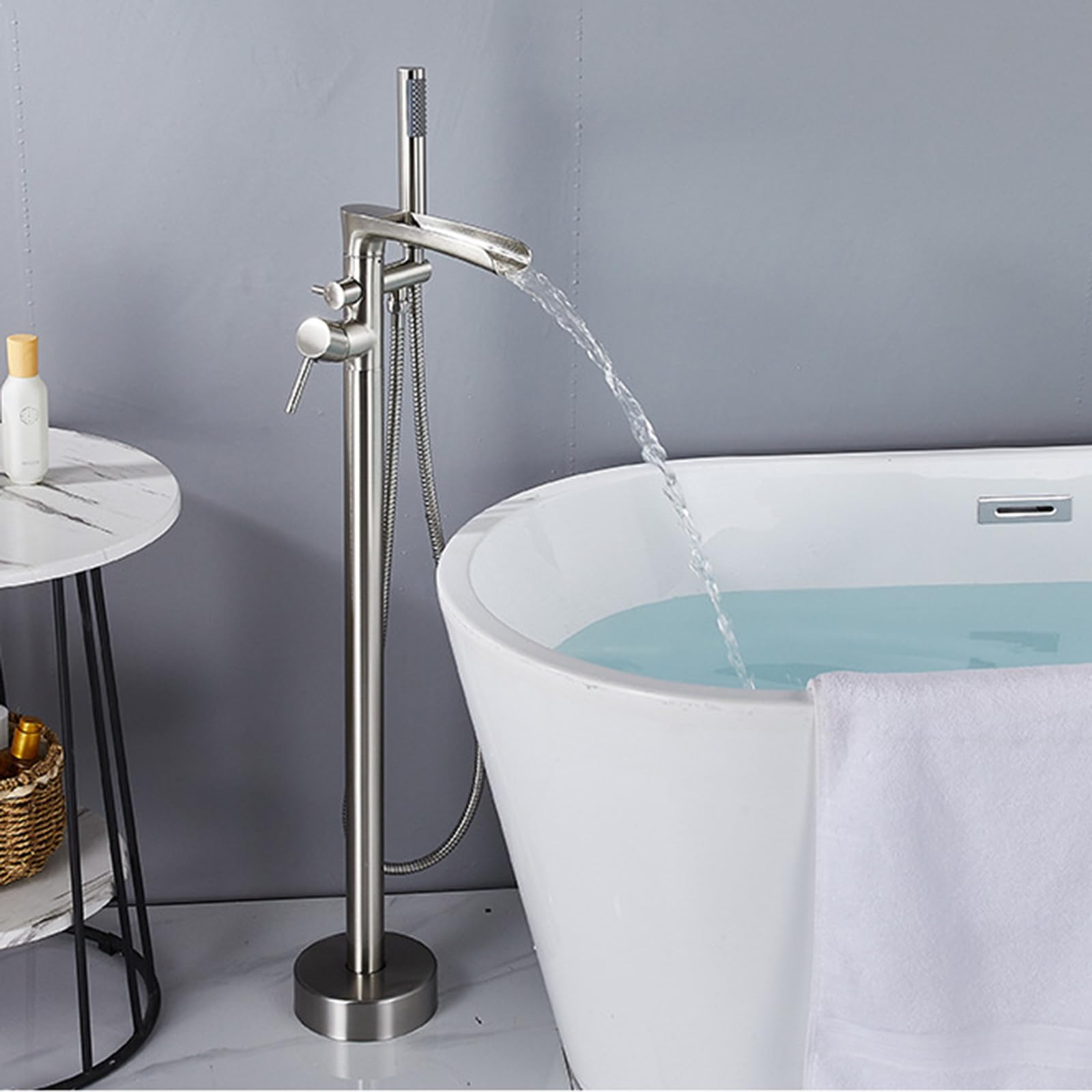 ZYCHSJXA Freestanding Bath Shower Mixer Tap Black 360 Rotating Single Lever Waterfall Faucet Bathtub