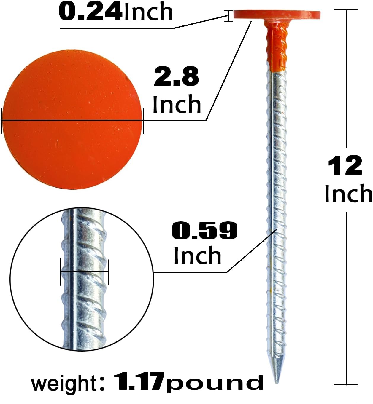 Rebar Survey Marker Stakes, 12 Inch Long - 1.35 LB Heavy Duty, Hi-Vis Orange (8 Pack)