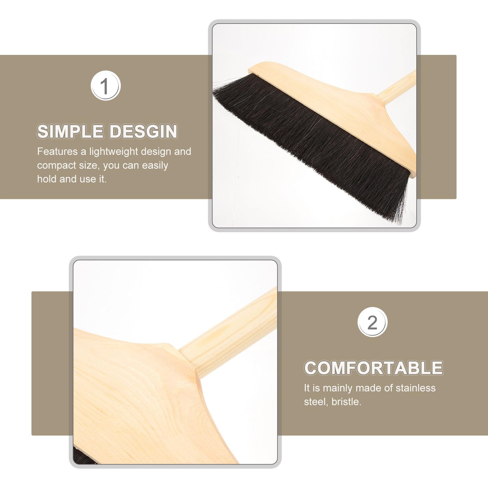 POPETPOP Scopa in Legno di Pino con Setole Morbide in Pelo di Cavallo Manico Ergonomico per Interni ed Esterni Resistente e Delicata su Pavimenti in Legno Piastrelle e Linoleum Pulizia