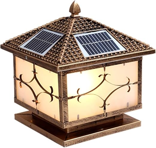 Generic GUOCC Creative Square LED Solar Post Light Patio External IP54 Waterproof Samll Pillar Lamp Lantenr European Traditional Rainproof Porch Column Lamp for Swimming Pool Courtyard Gate Lights Fixture