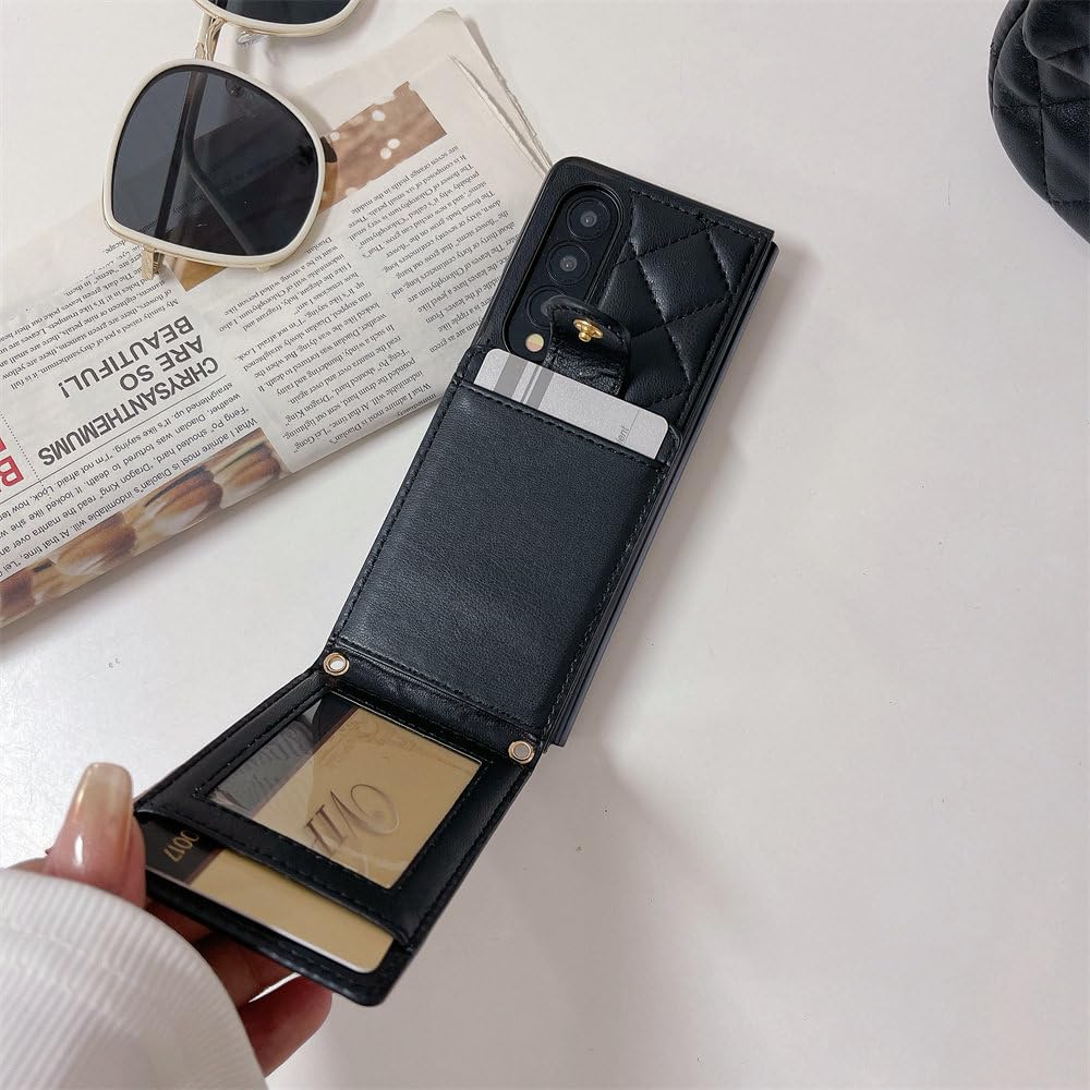 Luksusowe skórzane etui do Samsung Galaxy Z Fold 5 4 3 Fold5 Fold4 Fold3 5G Crossbody, smycz, portfel, etui na telefon, białe, do Galaxy Z Fold5