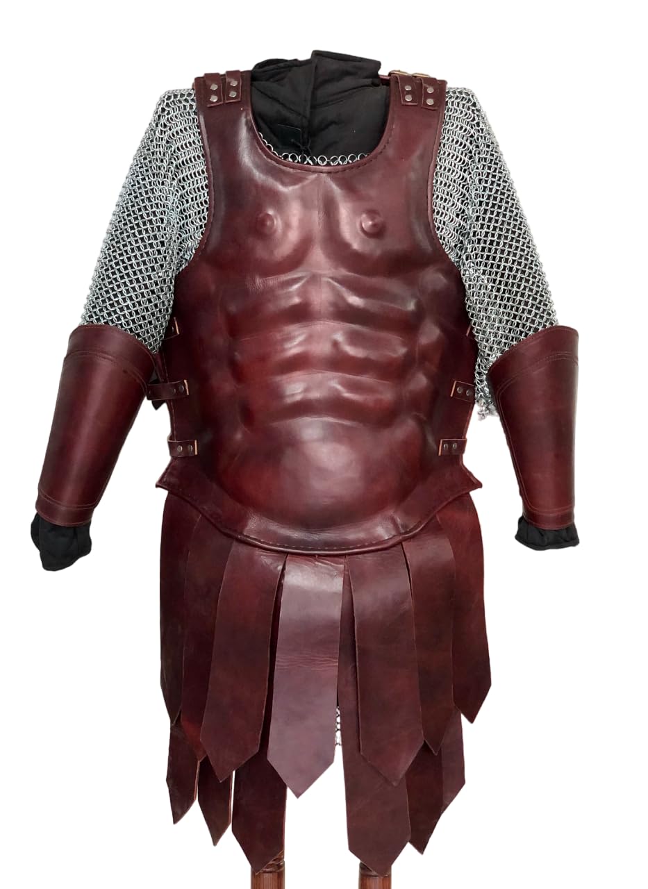 NauticalMart Roman Armour Leather Cuirass Muscle Armor Medieval Roman Costume Heavy Chest plate Back Plate attached Tasset Arm & Leg Guard