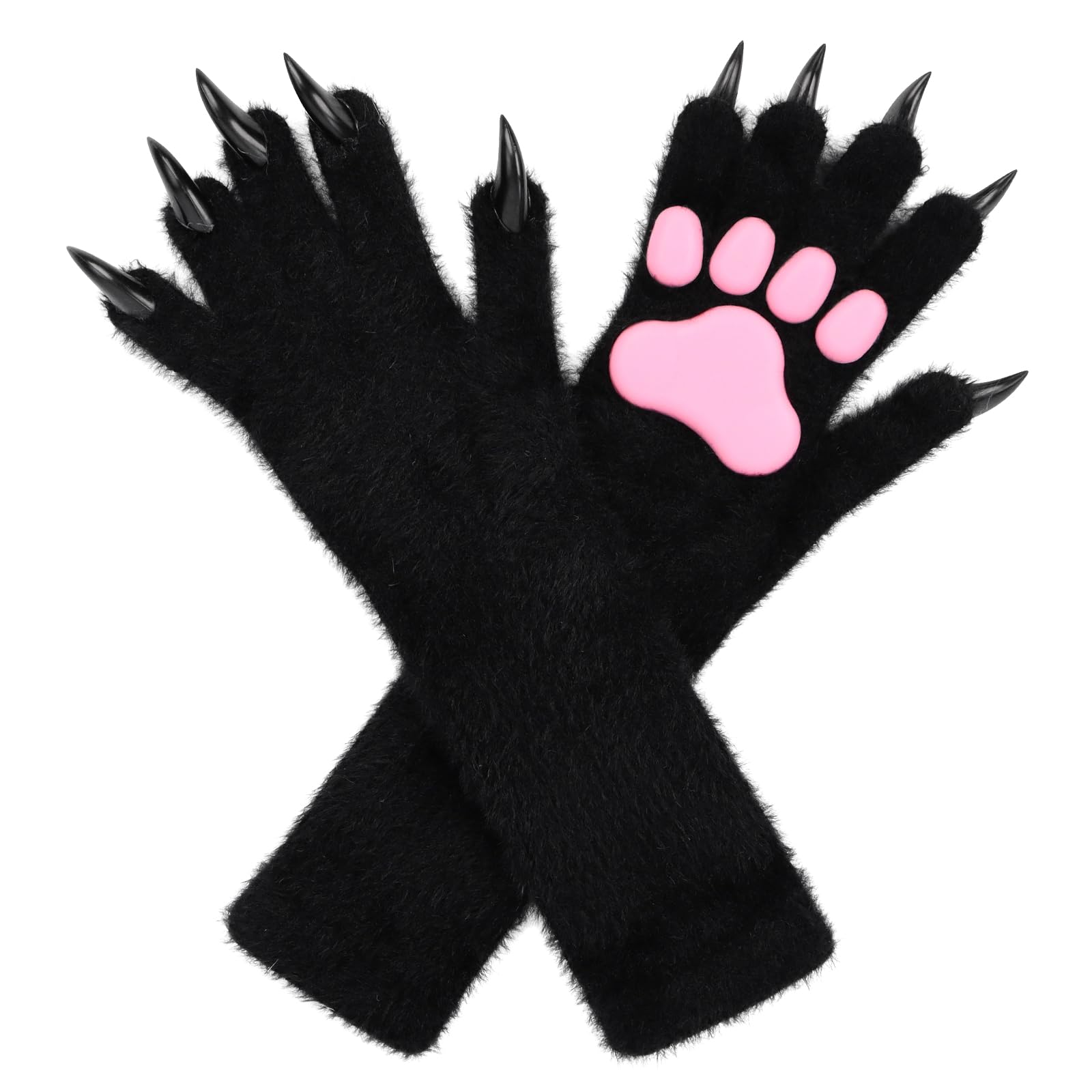 COSYEARS Animal Paw Gloves with Cat Bear Fox Wolf Dog Claws Pads for Halloween Party Cosplay: Black