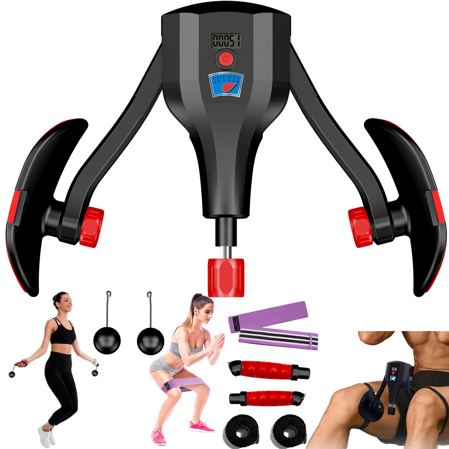 Multi-Function Thigh Master, 0-132 lbs Resistance Thigh Trainer Pro with Leg Straps, Handles, Resistance Bands and Jump Rope, Kegel Trainer Hip Thigh Toner Inner Thigh Exerciser