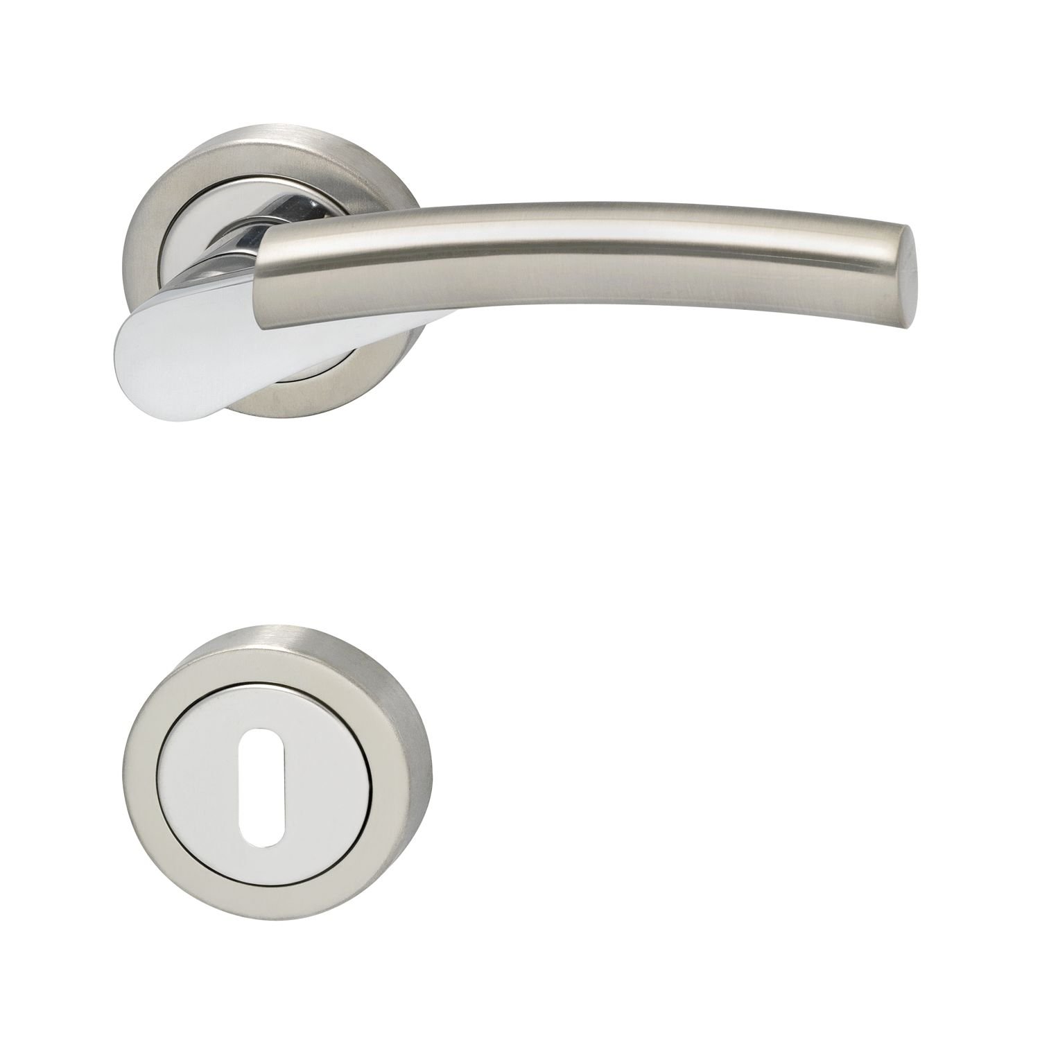 Marc Hesi Fitting Kit Lever Handle with Rosette BB Deadlock Satin Chrome Zamak Nickel Plated Finish, 1124.16 a.062.m