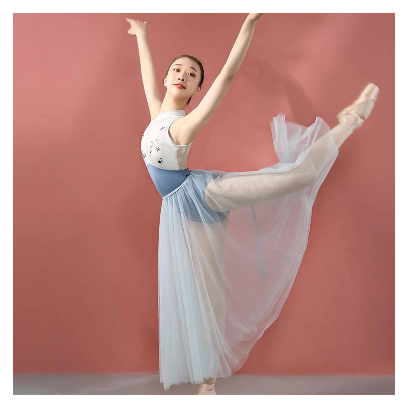 Mallot De Ballet Mujer Faldas de tul doble capa for mujer, faldas tutú malla cintura alta elástica a la moda, largas midi, Jupe Femmle