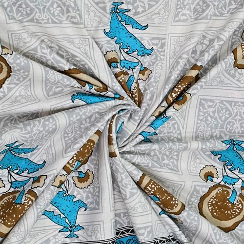 Image of 100% Cotton Single Bedsheet with 1 Pillow Cover | 240 TC Pure Cotton Flat Bed Sheet | Traditional Jaipuri Printed Bedding Set | Soft & Breathable | 60 x 90 Inch (Rangmahal Single 03)