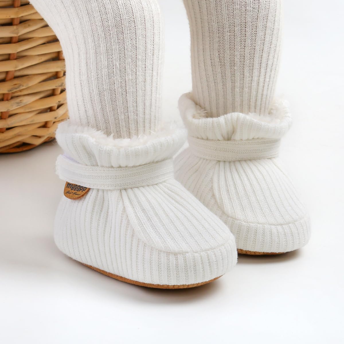 RVROVIC Baby Jungen Mädchen Kuschelige Fleece-Stiefel mit rutschfestem Boden Warme Wintersocken Hausschuhe