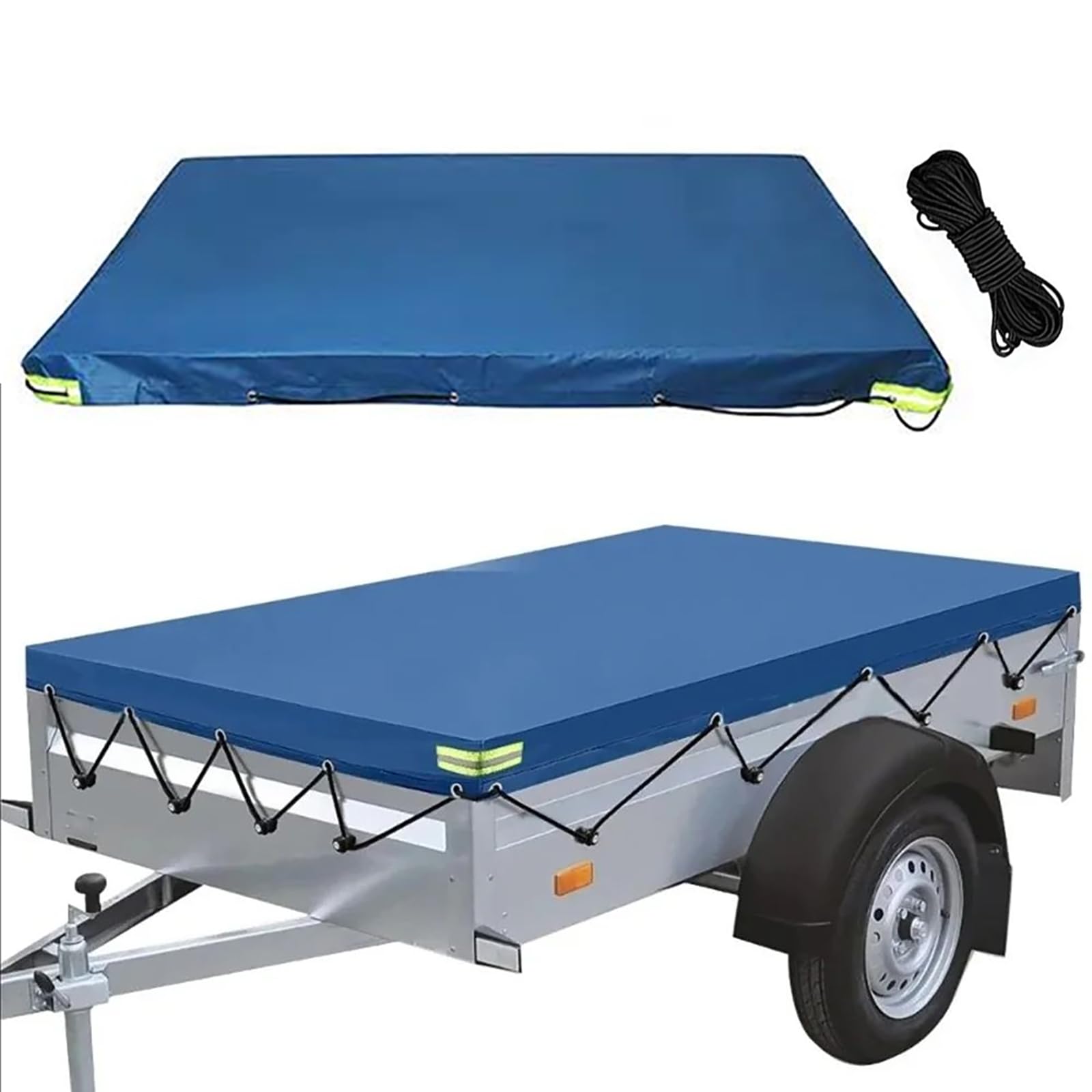 Telo Rimorchio, 256x138x8cm Telo Impermeabile Esterno, Telone Rimorchio con Corda Elastica,Bordi Rinforzati e Copertura del Rimorchio,Adatto a Tutti i Modelli di Rimorchi per Auto da 750 kg e 1000 kg