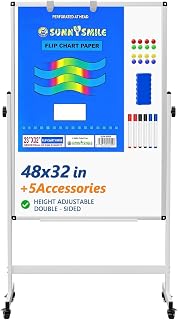 Large Rolling Whiteboard Double Sides - 48 x 32 Inches Magnetic Dry Erase White Board Height Adjust Mobile Portable Easel on Wheels, Dry Erase Board with Stand for Office, Classroom& Home