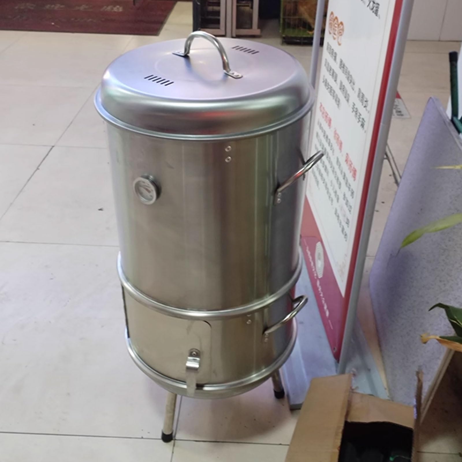 Ahumador Barbacoa Portatil Carbon Barril De Acero Inoxidable De 360° Con Termómetro Y Puerta De Observación Diseño Dividido para Camping 40 X 95 Cm Barril Asador