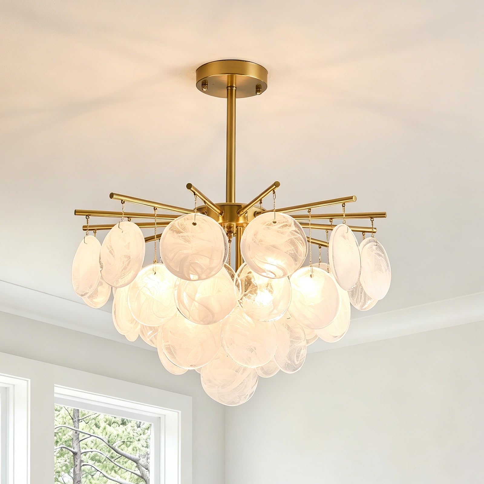 ALYRTESPL 6‑Light Crystal Disc Chandelier, Modern Ceiling Light with Glass Shade, Elegant Pendant Light Fixture for Living Room Dining Room Bedroom