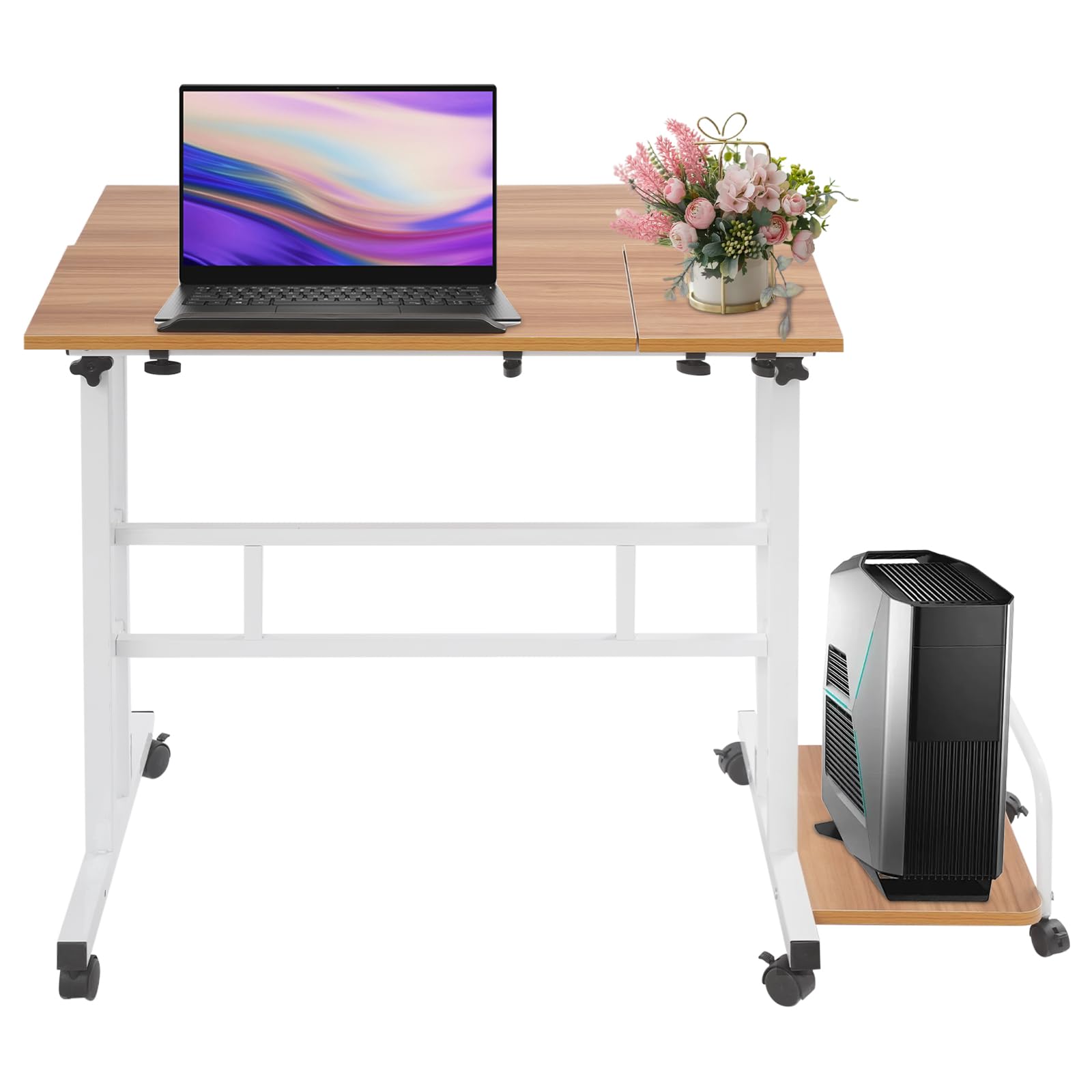 80 x 60 cm, scrivania regolabile in altezza, scrivania per computer portatile con 6 ruote, tavolo per PC portatile, supporto per casa, ufficio, noce chiaro