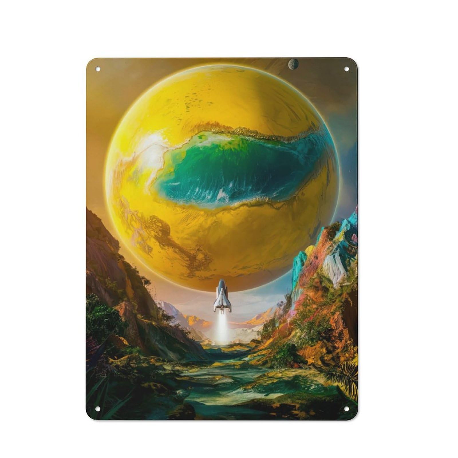 Junmoney Rocket To A Planet Metal Wall Sign 40X30cm, Retro Decor For Pub Or Café, For Vintage Wall Decor Fans, For Garage And Workshop Walls