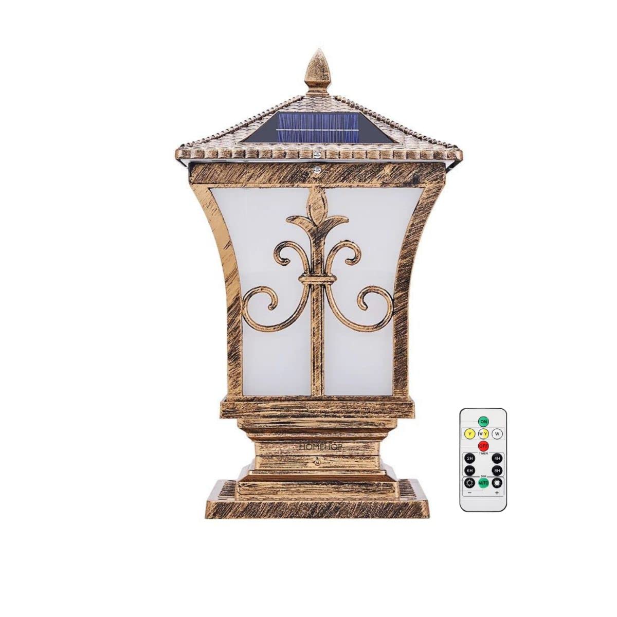 Homehop Solar Light Outdoor Home Garden Automatic Antique Main Gate Lamp | Solar Gate Gight Waterproof Wireless AC Powered Pillar LED for Boundary, Patio, Landscape (3 Modes,2200 mAh, Alumimium Alloy)-image-48