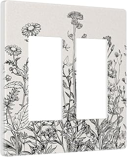 Country Vintage Beige/White Grey Floral Flowers 2 Gang Double Decorator GFCI/Rocker Wall Plate Blossom Spring Garden Sage Scene Electric Outlet Decorative Receptacle Cover Light Switch for Dimmer, USB