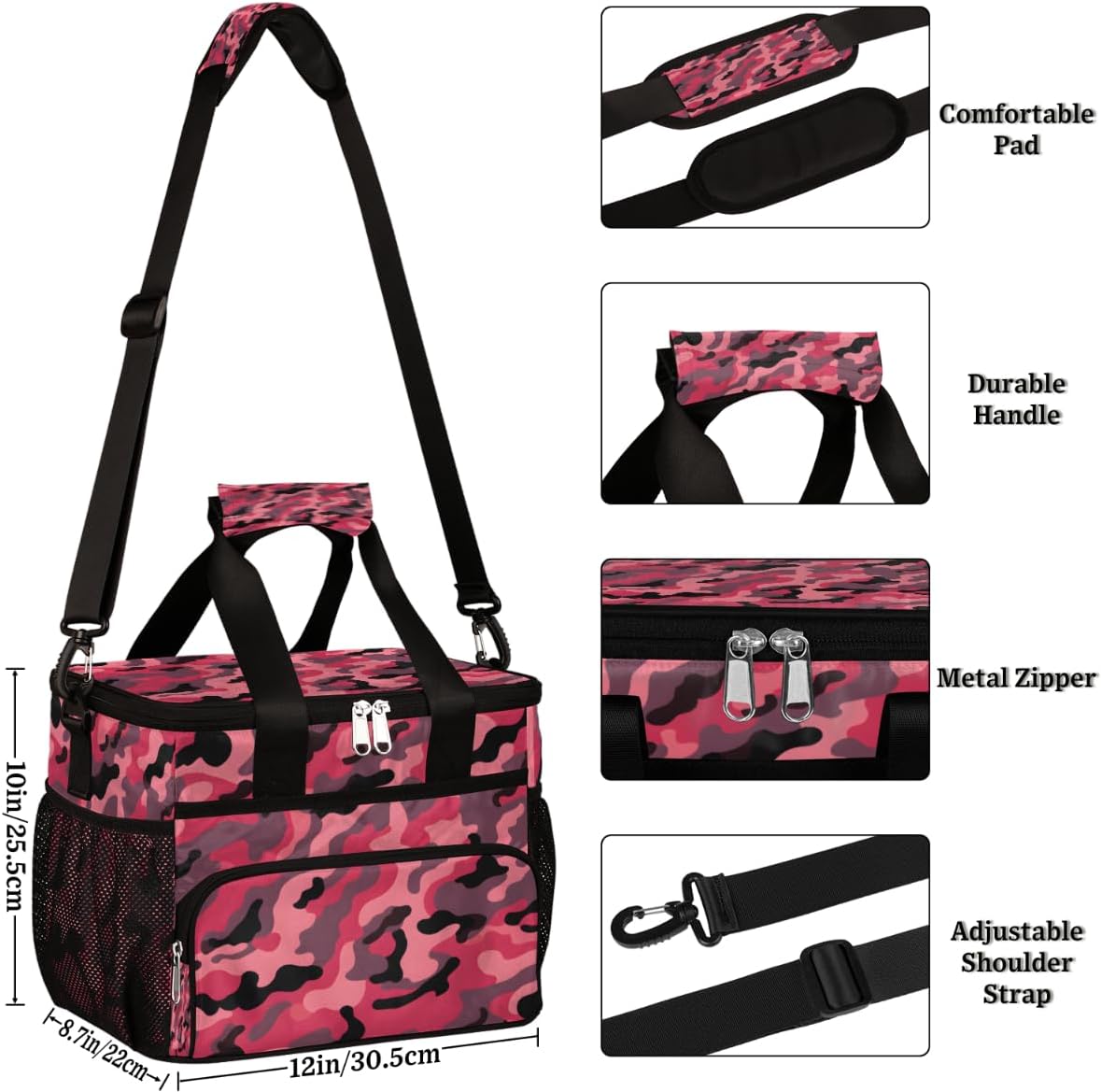 Pinks Camo Insulated Picnic Backpack Lunch Box for Women Men Picnic Basket Tote Lunch Bag Picnic Bag Portable Lunch Bags for Picnic, Beach, Work, Trip,Office, Camp Abstract Camouflage