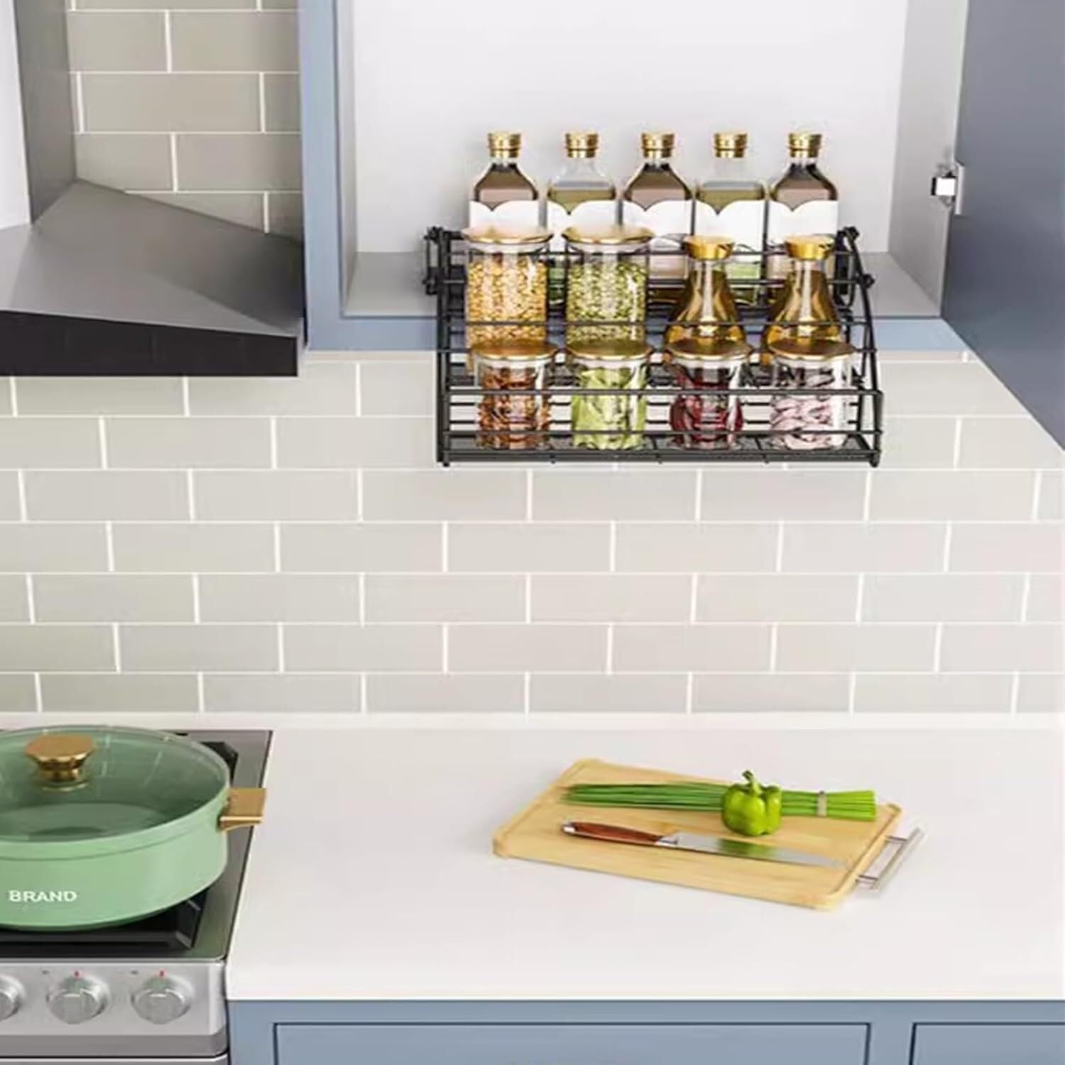 Estanterías abatibles para armarios Superiores de Cocina, estantes abatibles, especieros (Negros)