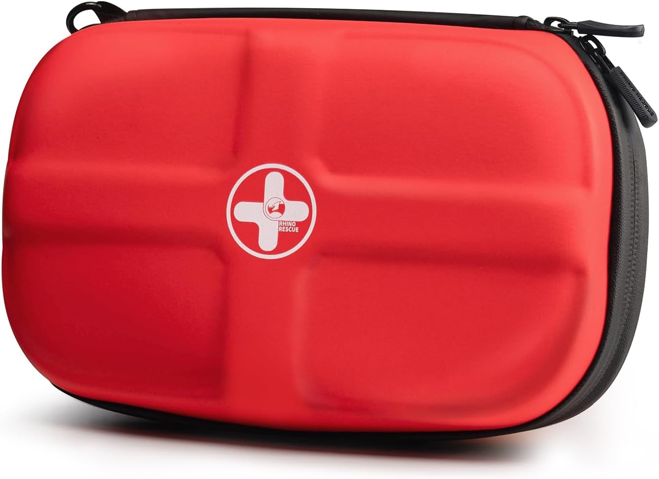 RHINO RESCUE EVA First Aid Kit, Small Waterproof Emergency Hiking First Aid Kit for Backpacking, Medical Kit for Travel, Home, Car, College Dorm Room, Camping, Boat, Back to School (Red)