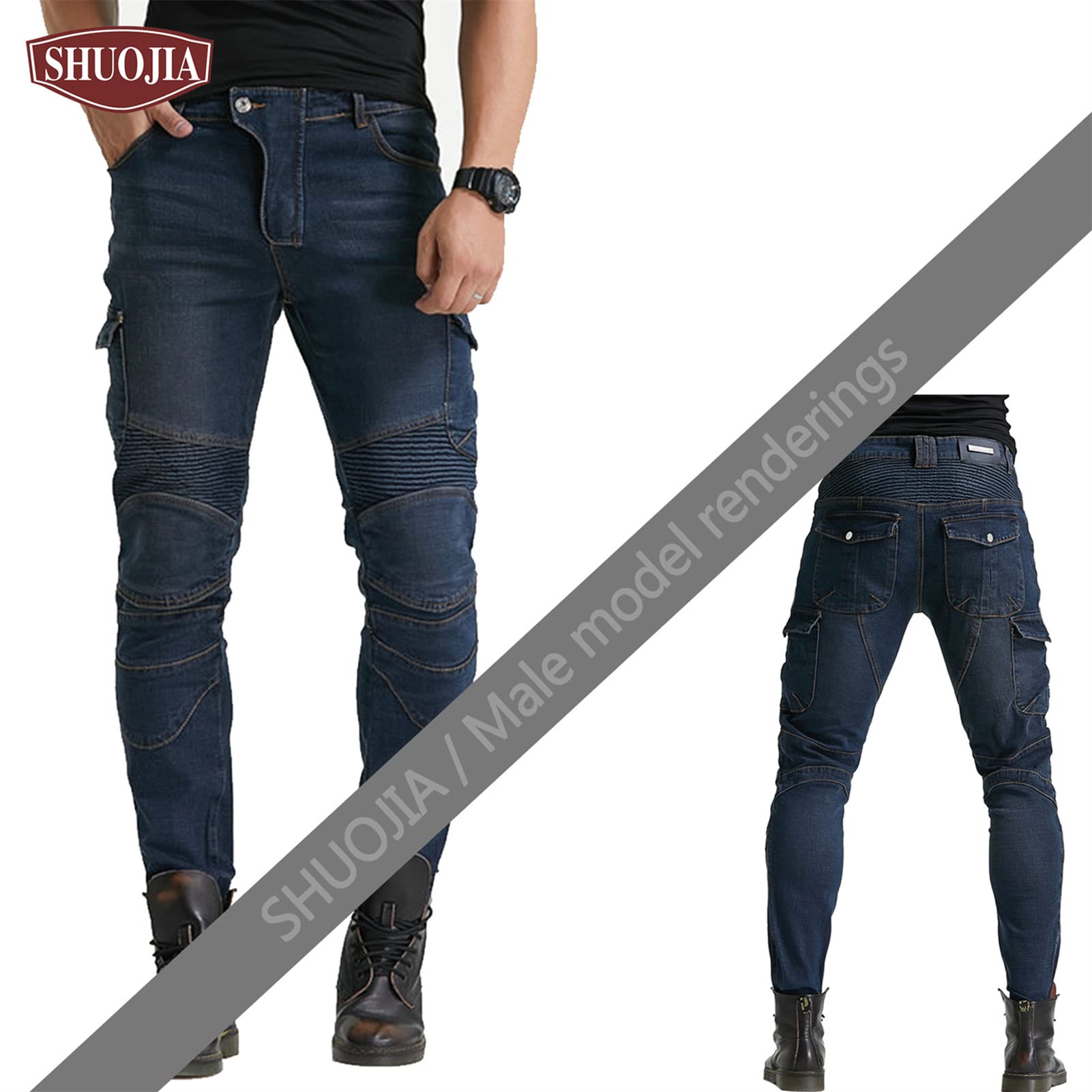 Donna E Da Uomo Pantaloni Da Moto,Motorcycle Jeans Stretch Biker Anti-Caduta Motociclista Pantalone Multitasche Con 2 Protezioni Ginocchia E 2 Protettori Anca (Style-6,XS)