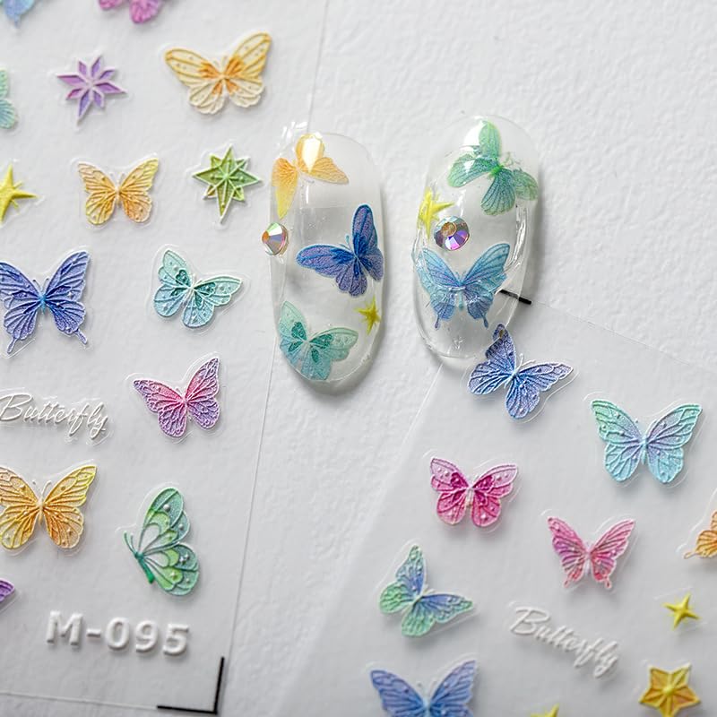 Dedyel Butterfly Nail Art Stickers 5D Embossed Aurora Butterfly Nail Stickers for Nail Art Colorful LaserButterfly Stickers for Women Girls DIY Nail Decoration